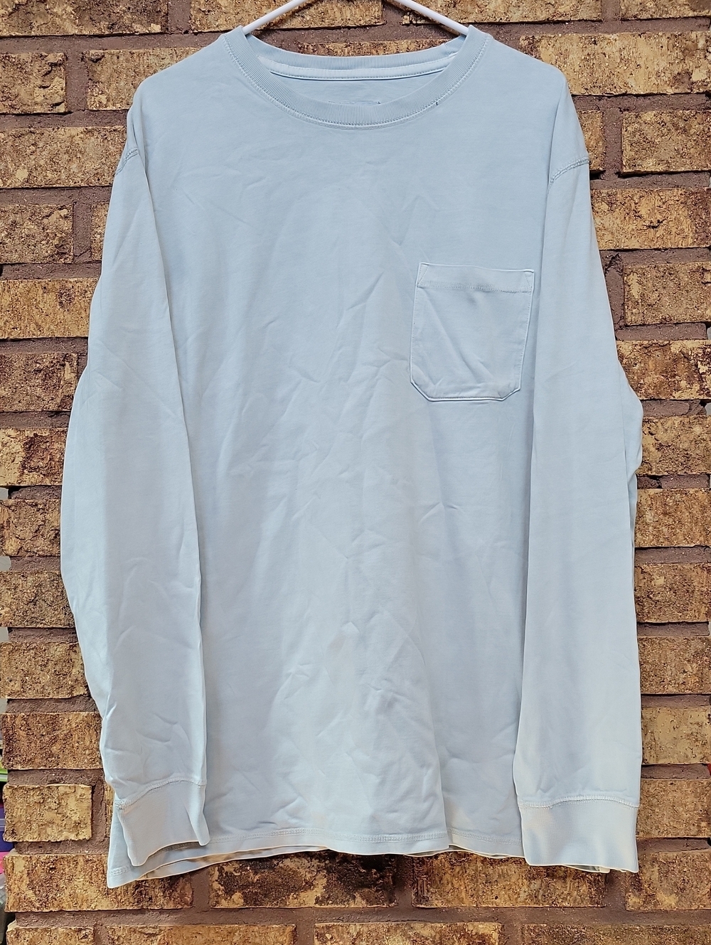 Goodfellow & Co Long-Sleeve Pocket Cotton Tee in Pale Blue Size XXL